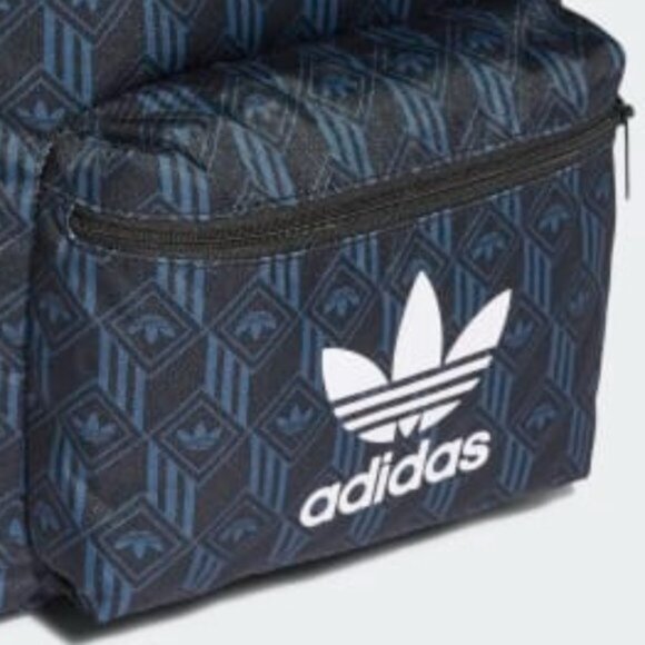 Adidas Black & Blue Monogram Laptop Backpack Book Bag Padded Adjustable Straps - Picture 8 of 12
